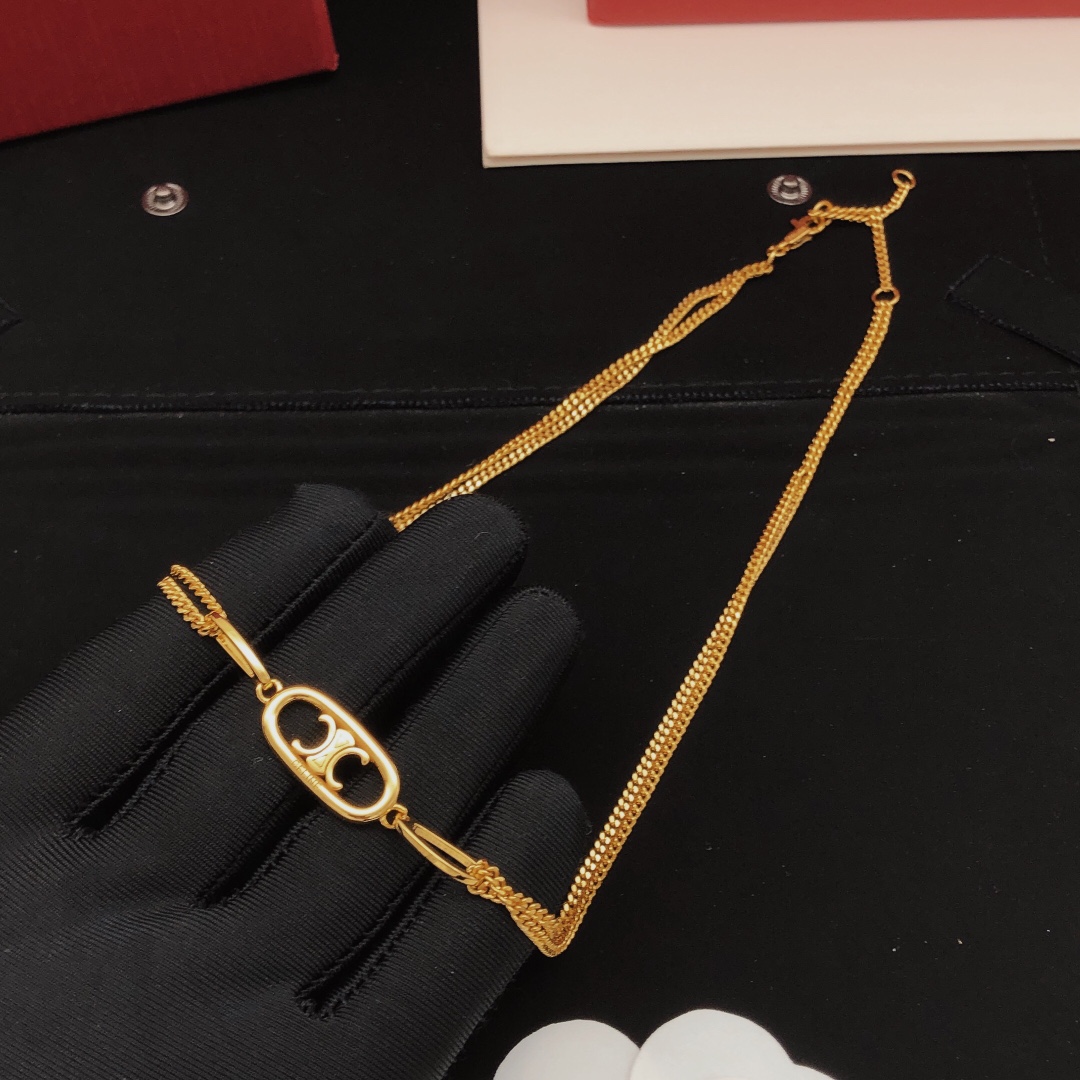 Celine Triomphe necklace gold tone metal 45cm