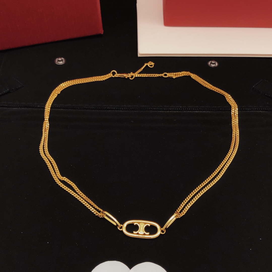 Celine Triomphe necklace gold tone metal 45cm