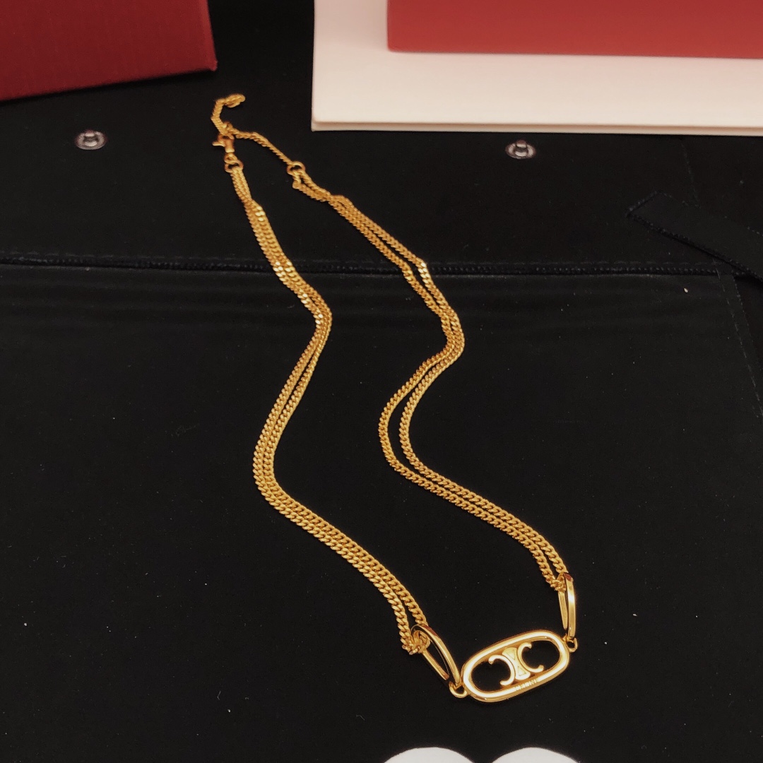 Celine Triomphe necklace gold tone metal 45cm