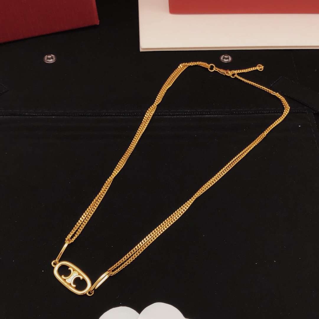 Celine Triomphe necklace gold tone metal 45cm