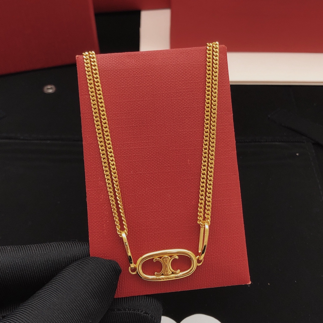 Celine Triomphe necklace gold tone metal 45cm