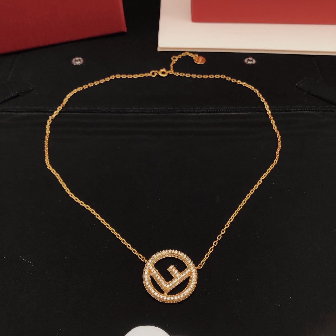 Fendi F is Fendi necklace gold-tone metal with clear pave crystals 45cm