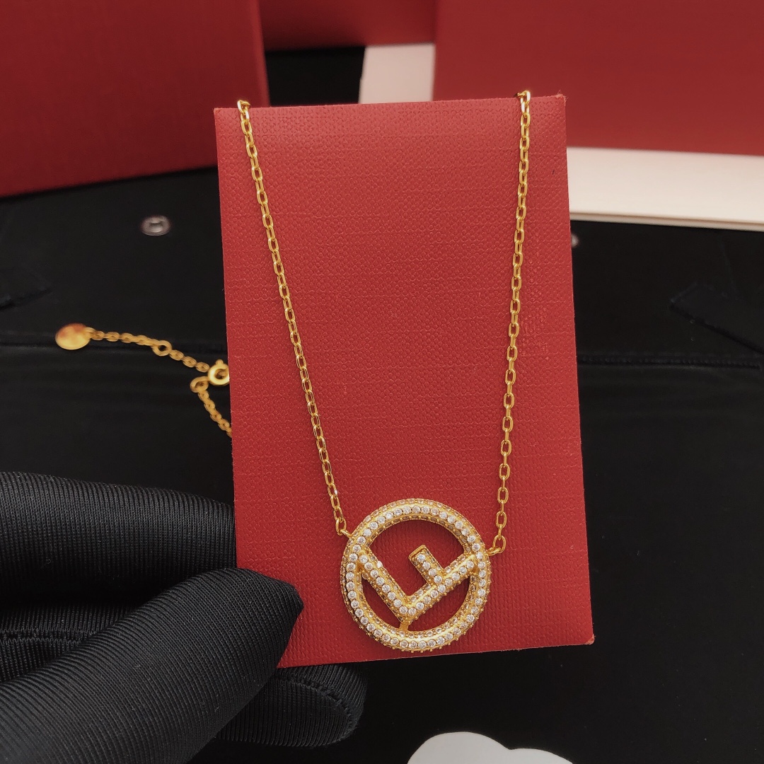 Fendi F is Fendi necklace gold-tone metal with clear pave crystals 45cm