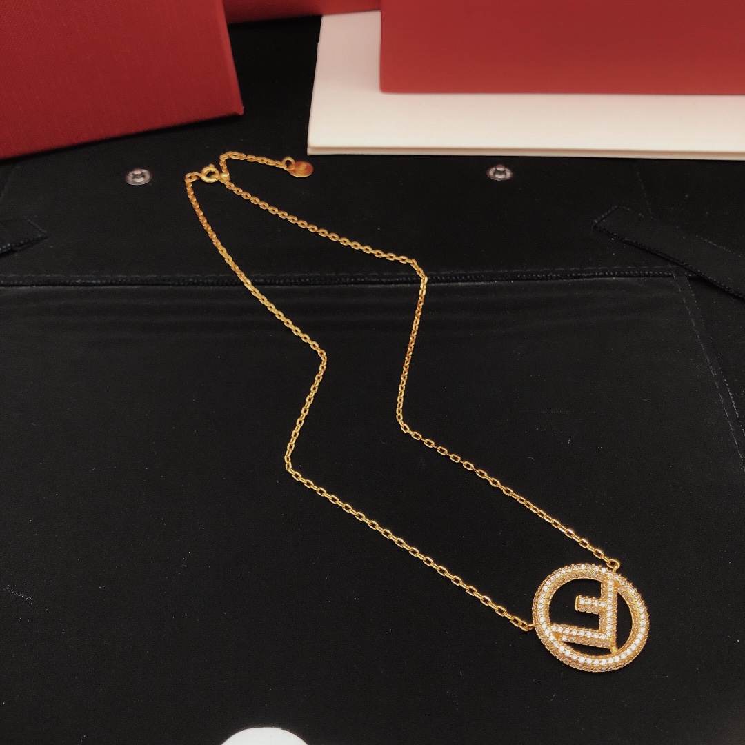 Fendi F is Fendi necklace gold-tone metal with clear pave crystals 45cm