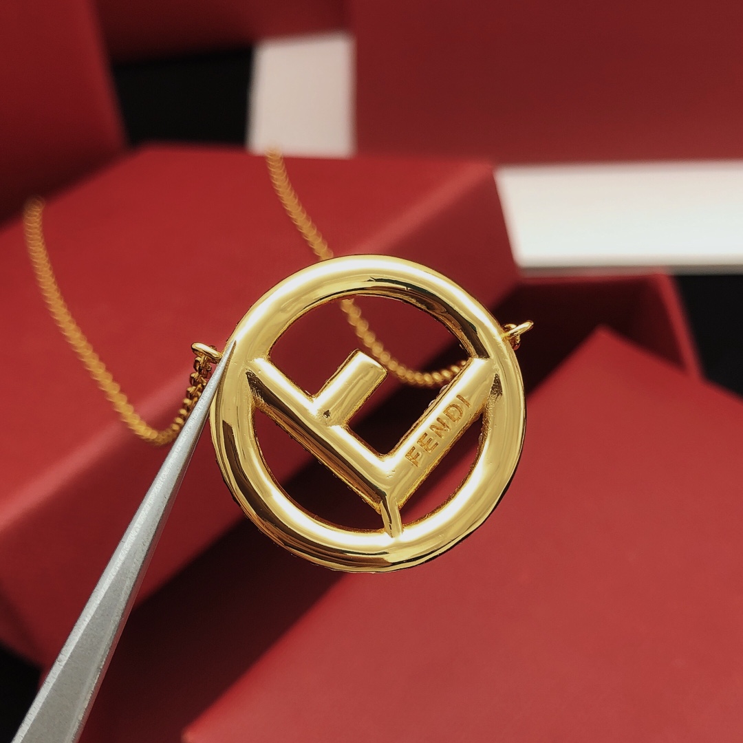Fendi F is Fendi necklace gold-tone metal with clear pave crystals 45cm