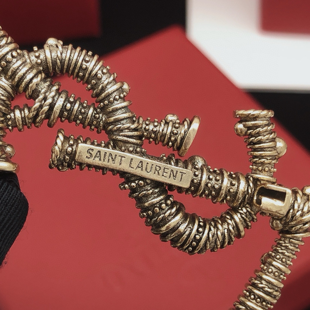 Saint Laurent YXZ0013 Cassandre Textured Monogram Brooch brooch antique gold tone metal no accent stones 4 5cm length