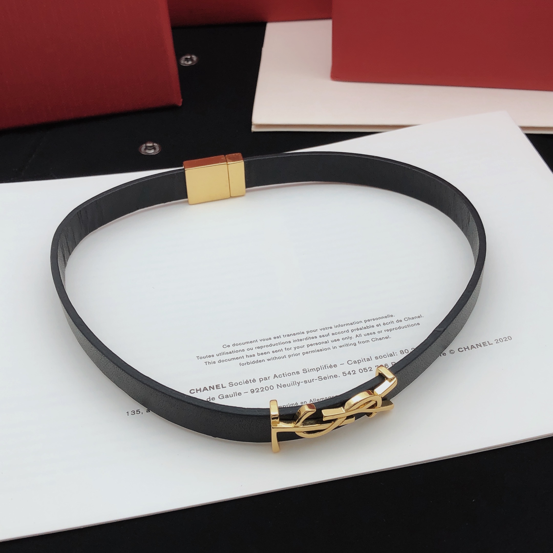 Saint Laurent YSL Monogram Leather Bracelet bracelet Black leather gold-tone metal 19cm