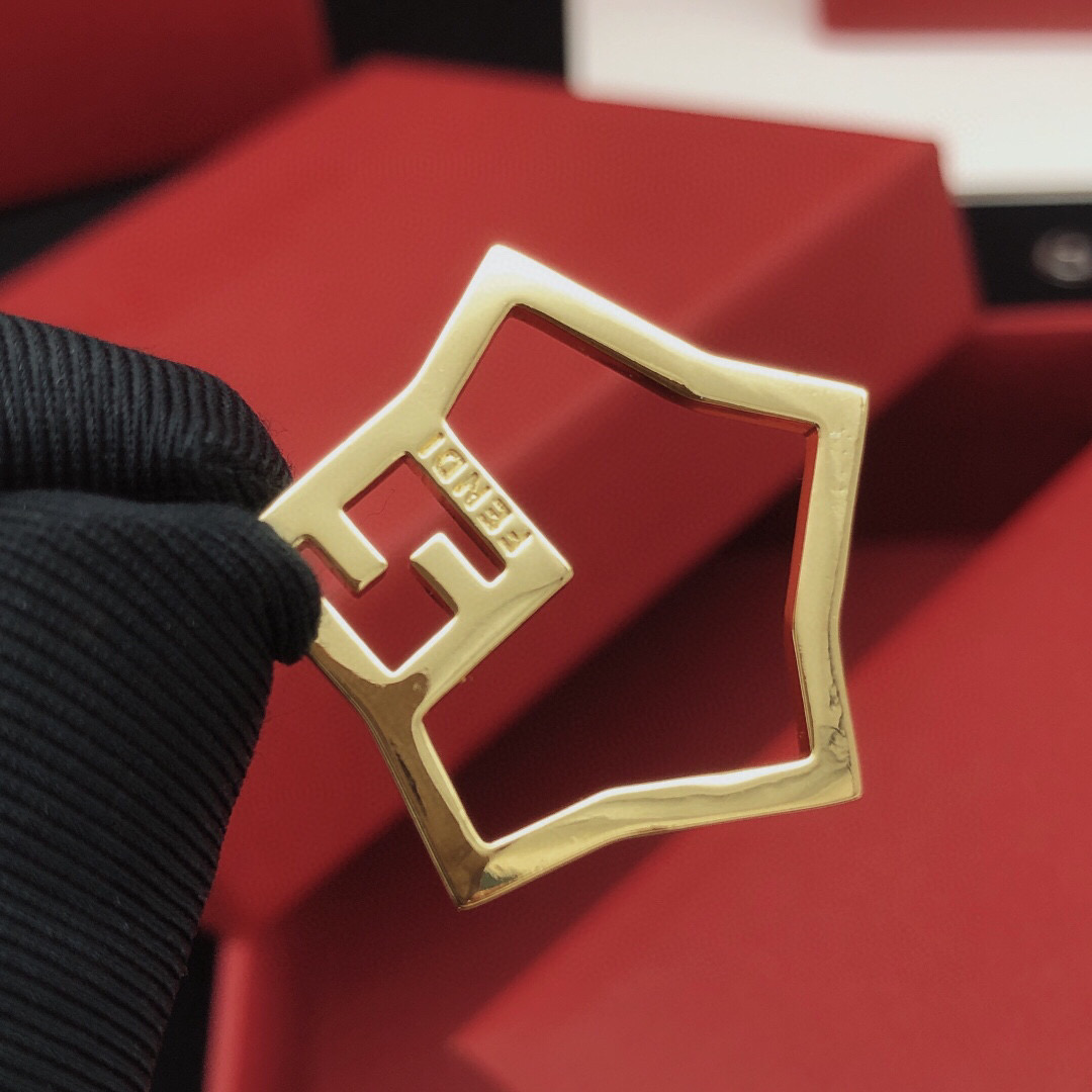 Fendi FF Logo Shield Pendant necklace gold-tone metal with clear crystal accents 45cm with 5cm extender