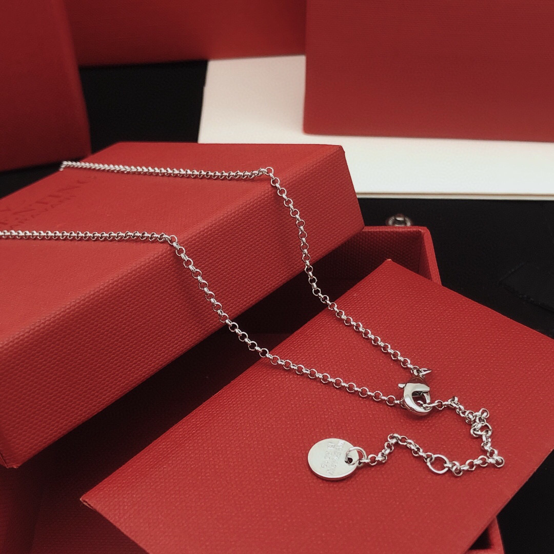 Fendi FF Logo Shield Pendant necklace Silver-toned metal with clear cubic zirconia stones 50cm with 5cm extender