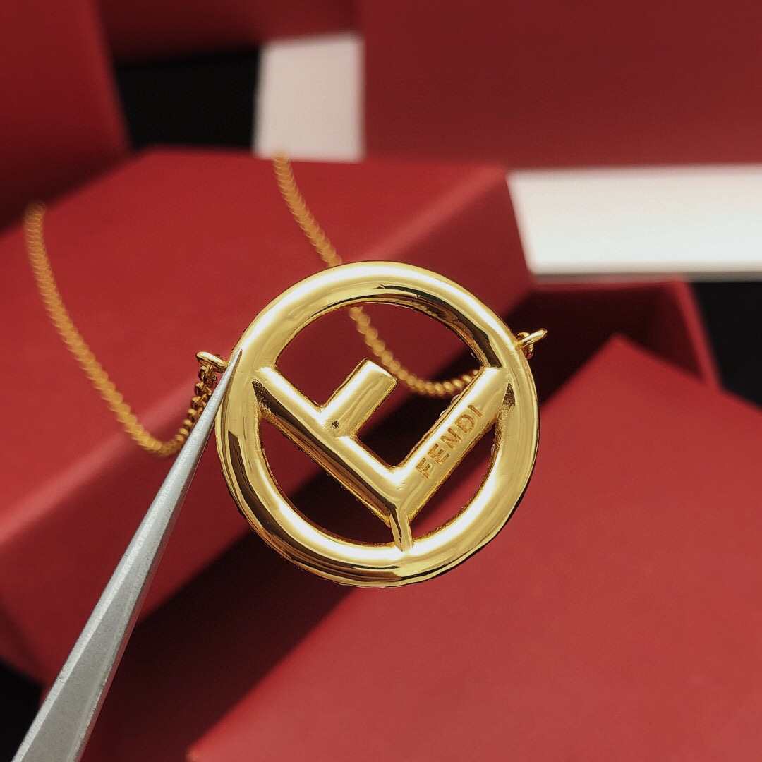 Fendi F Is Fendi necklace gold-tone metal with clear crystal pave 45cm with 5cm extender