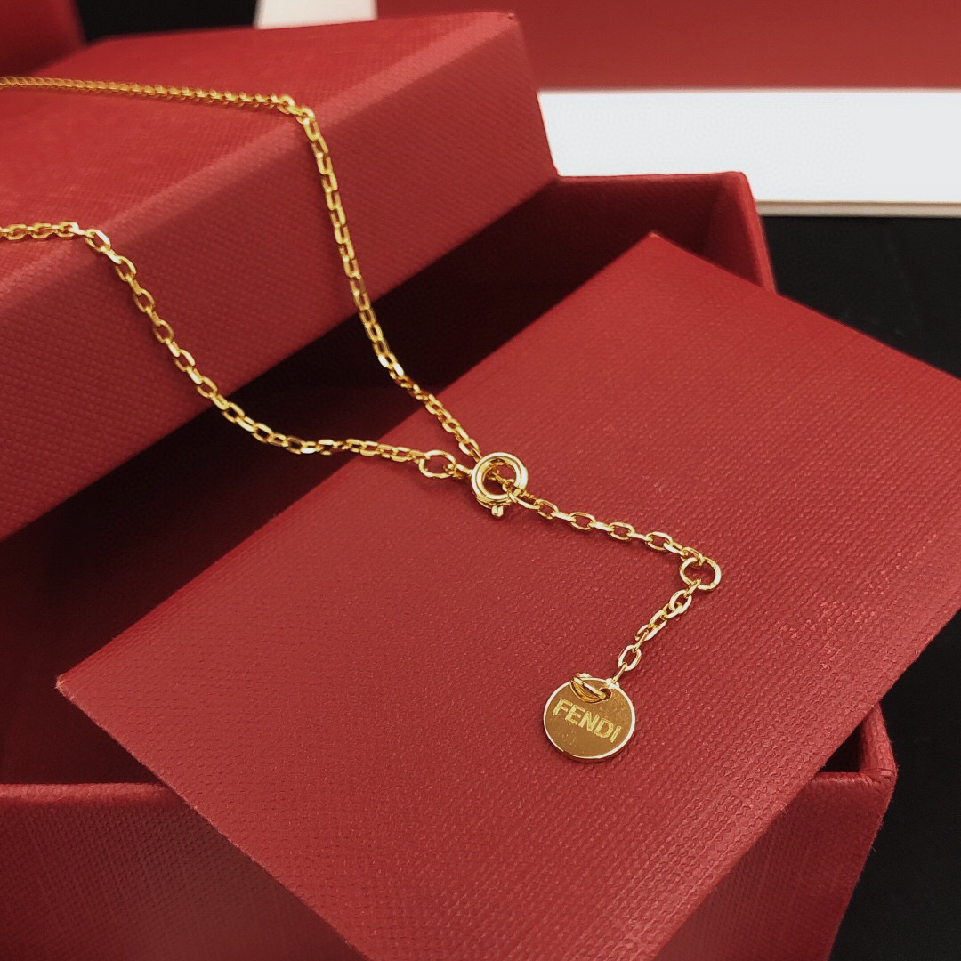 Fendi F Is Fendi necklace gold-tone metal with clear crystal pave 45cm with 5cm extender
