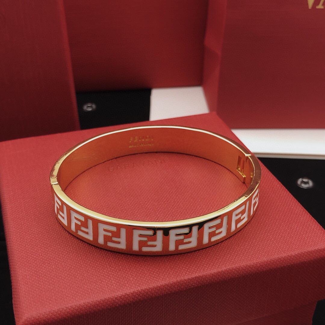 Fendi FF Logo Enamel Bangle bracelet gold-tone metal with white enamel 17cm inner circumference