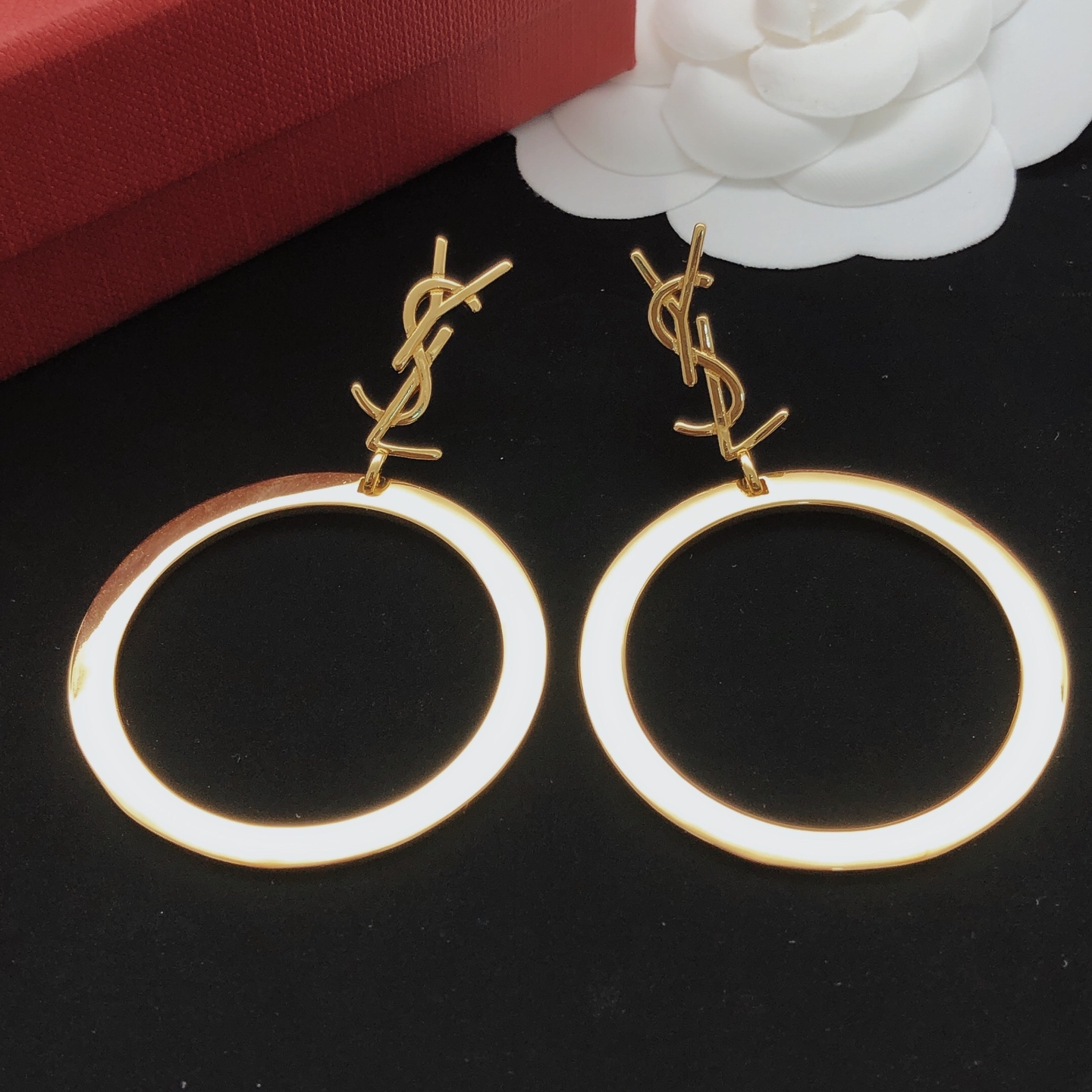 Saint Laurent YED0083 Cassandre Hoop Earrings earrings gold-tone metal no accent stones 4 5cm hoop diameter
