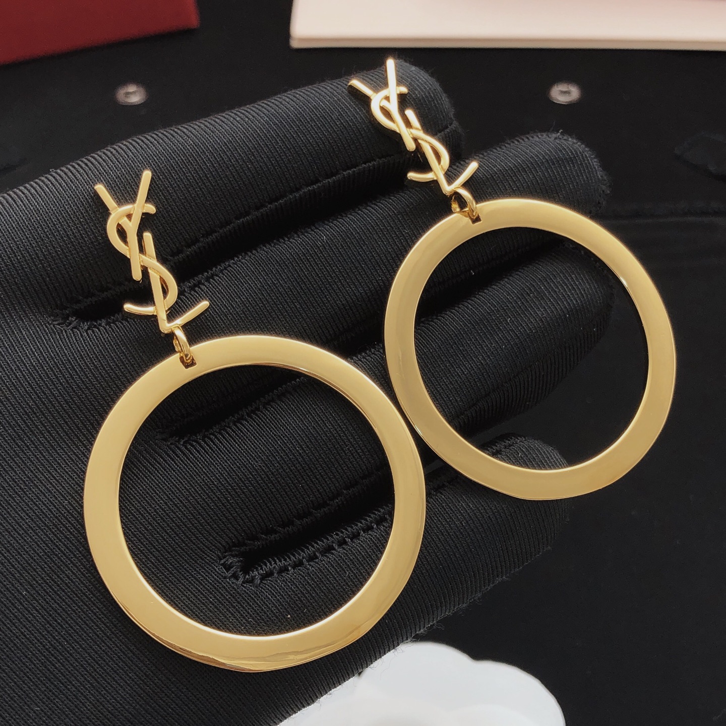Saint Laurent YED0083 Cassandre Hoop Earrings earrings gold-tone metal no accent stones 4 5cm hoop diameter