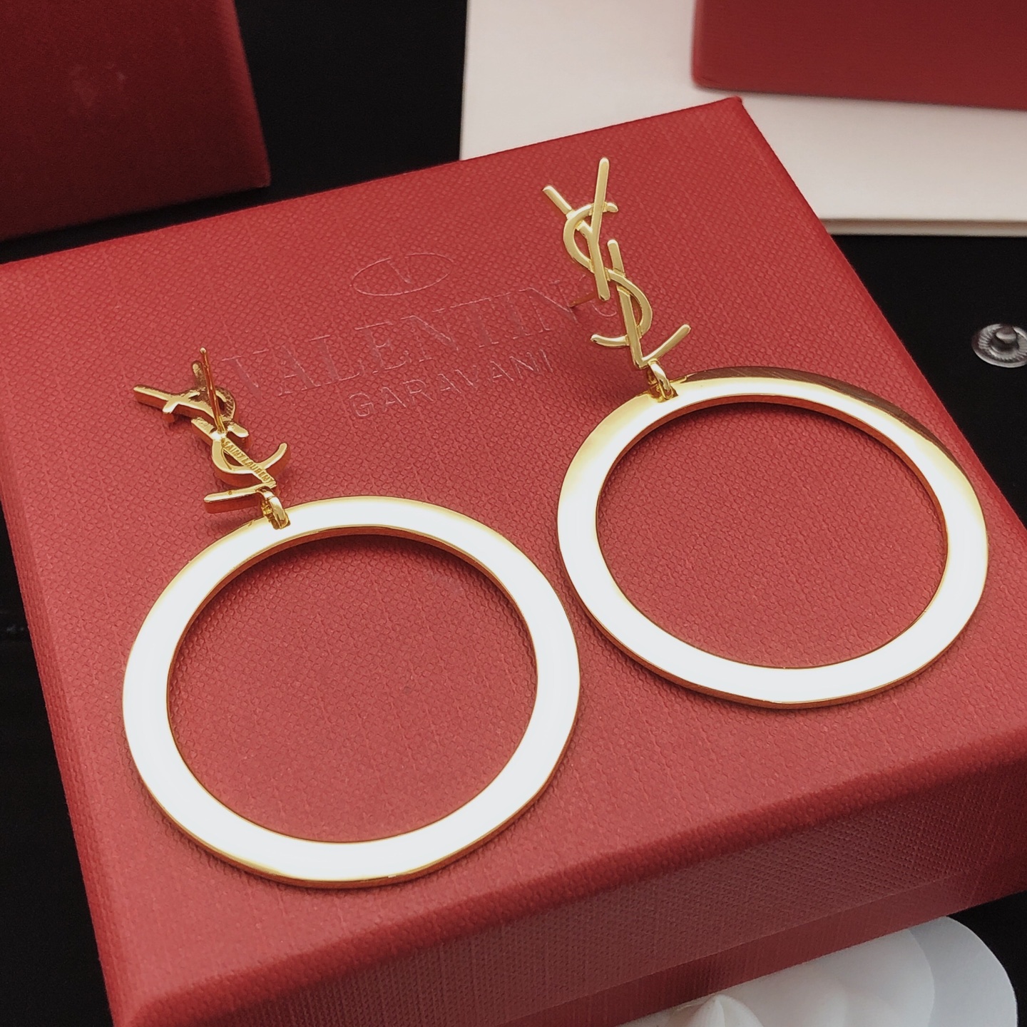 Saint Laurent YED0083 Cassandre Hoop Earrings earrings gold-tone metal no accent stones 4 5cm hoop diameter