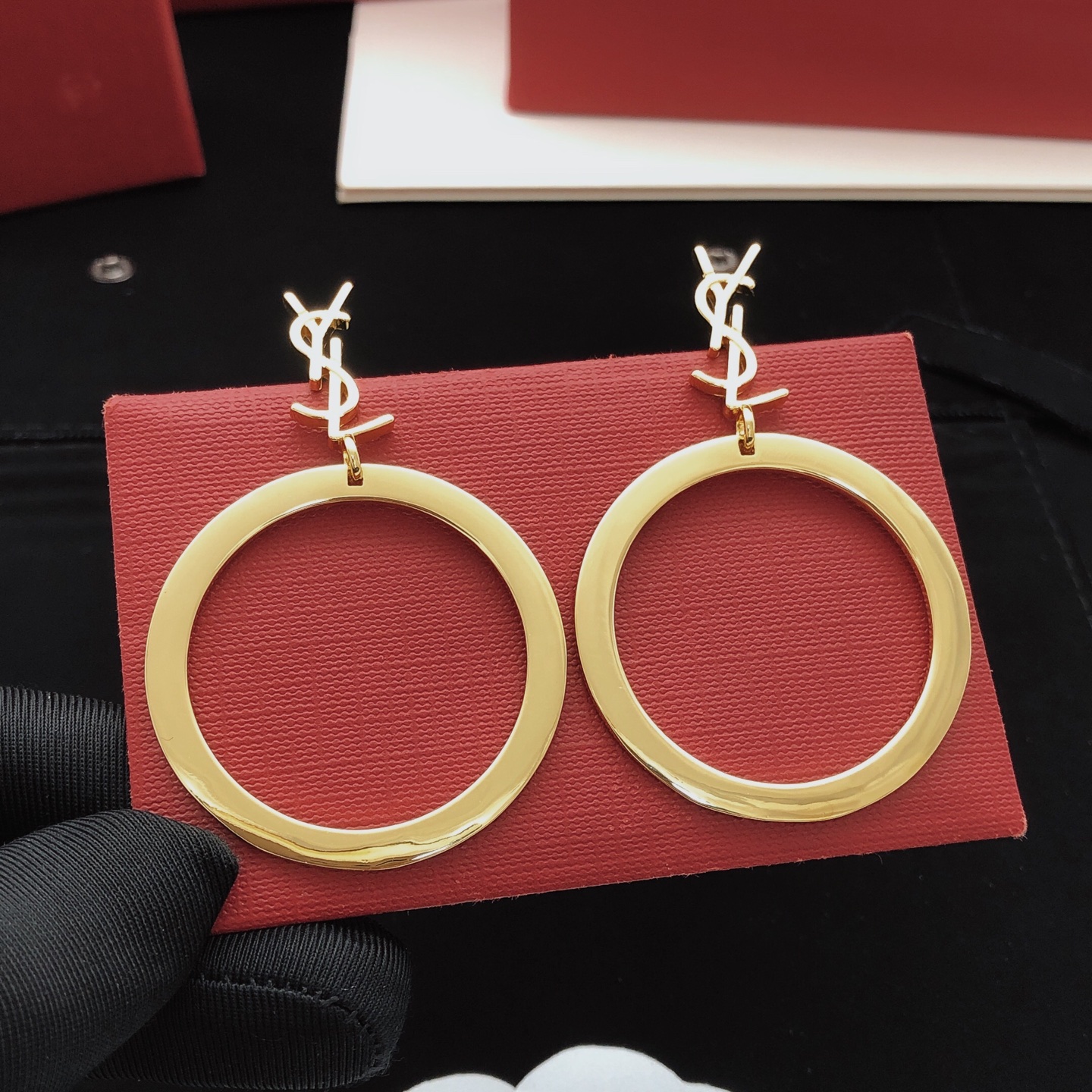 Saint Laurent YED0083 Cassandre Hoop Earrings earrings gold-tone metal no accent stones 4 5cm hoop diameter