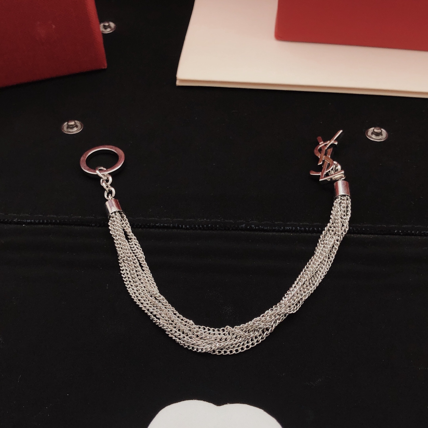 Saint Laurent YSL Monogram Multi-Chain bracelet silver-toned metal no gemstones 18cm