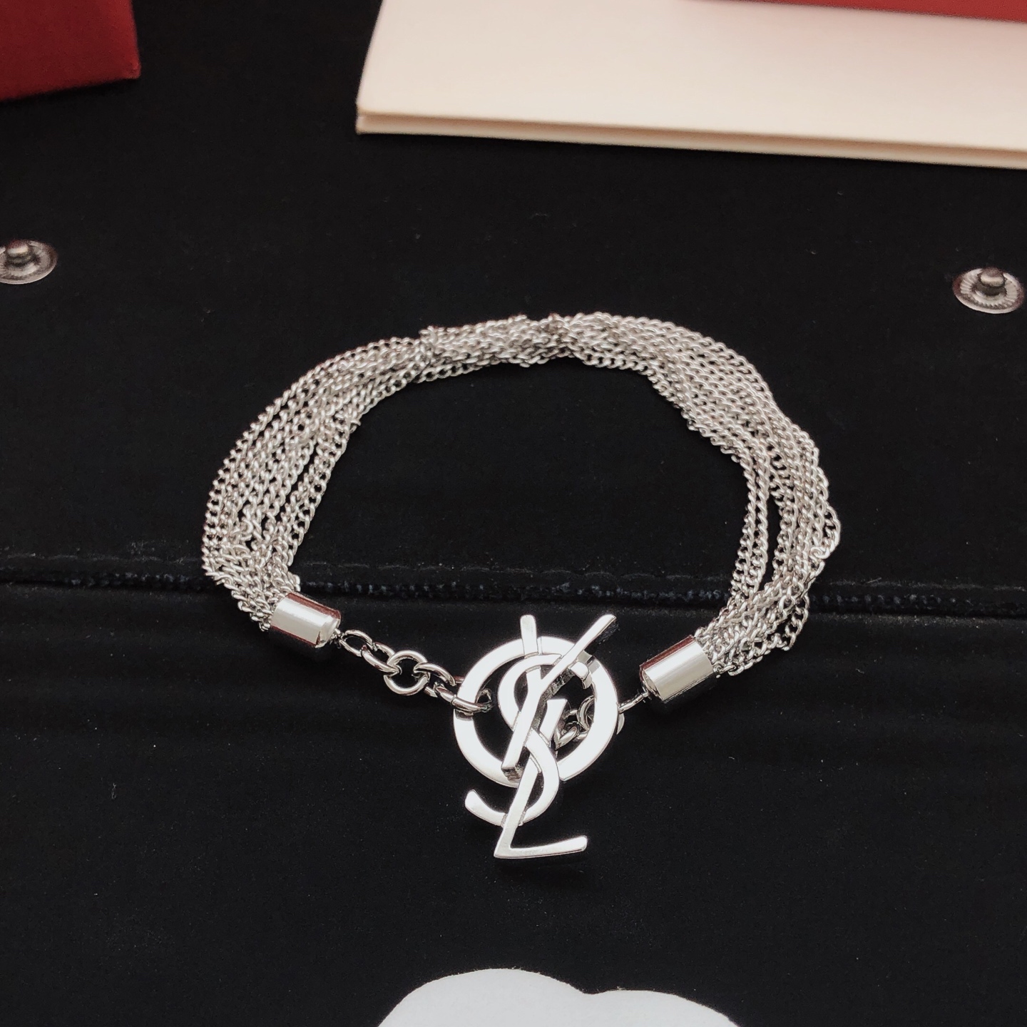 Saint Laurent YSL Monogram Multi-Chain bracelet silver-toned metal no gemstones 18cm