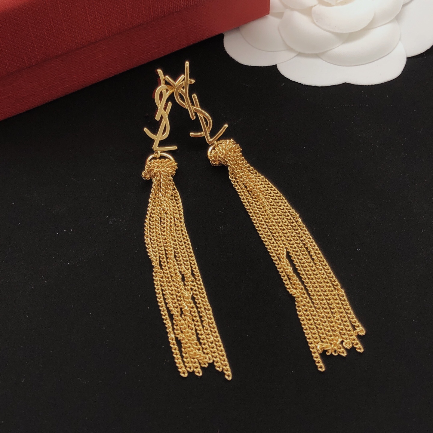Saint Laurent YED0082 Cassandre Tassel Drop Earrings earrings gold-tone metal no accent stones 8cm total drop length