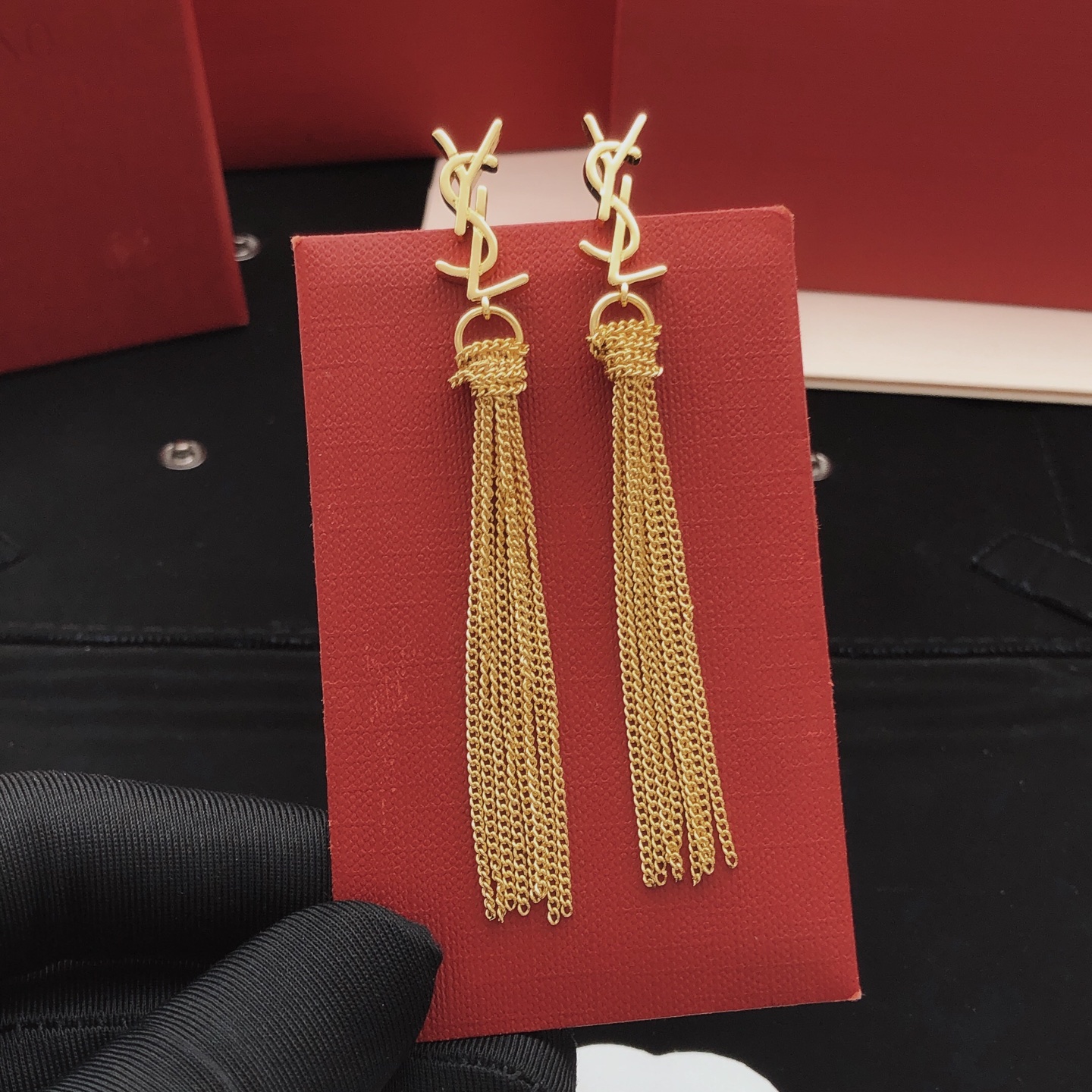 Saint Laurent YED0082 Cassandre Tassel Drop Earrings earrings gold-tone metal no accent stones 8cm total drop length