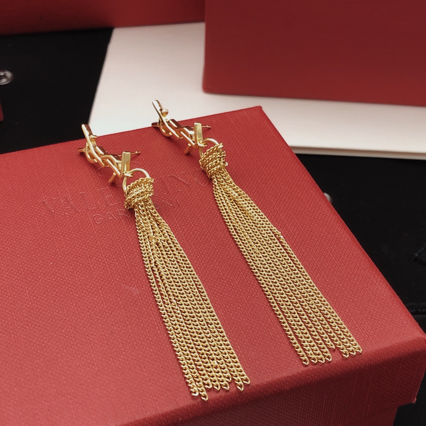 Saint Laurent YED0082 Cassandre Tassel Drop Earrings earrings gold-tone metal no accent stones 8cm total drop length
