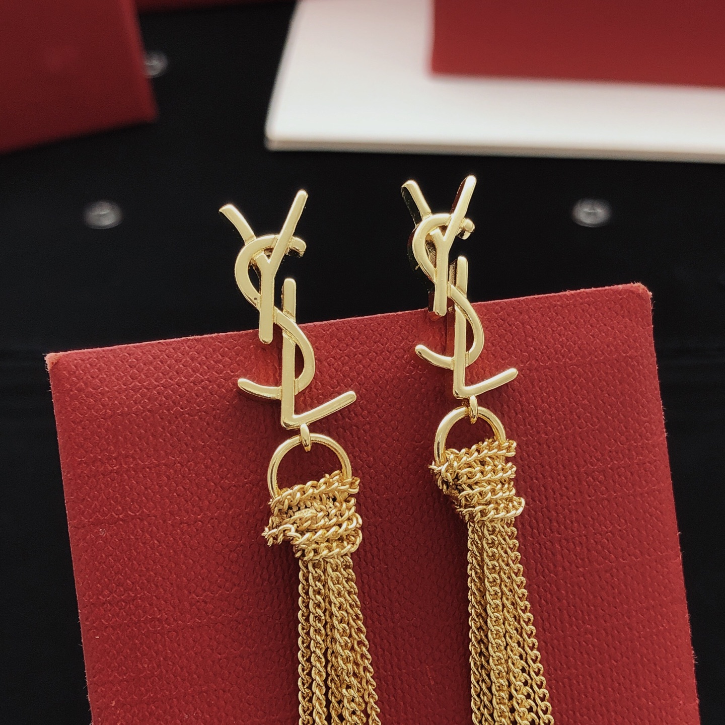 Saint Laurent YED0082 Cassandre Tassel Drop Earrings earrings gold-tone metal no accent stones 8cm total drop length