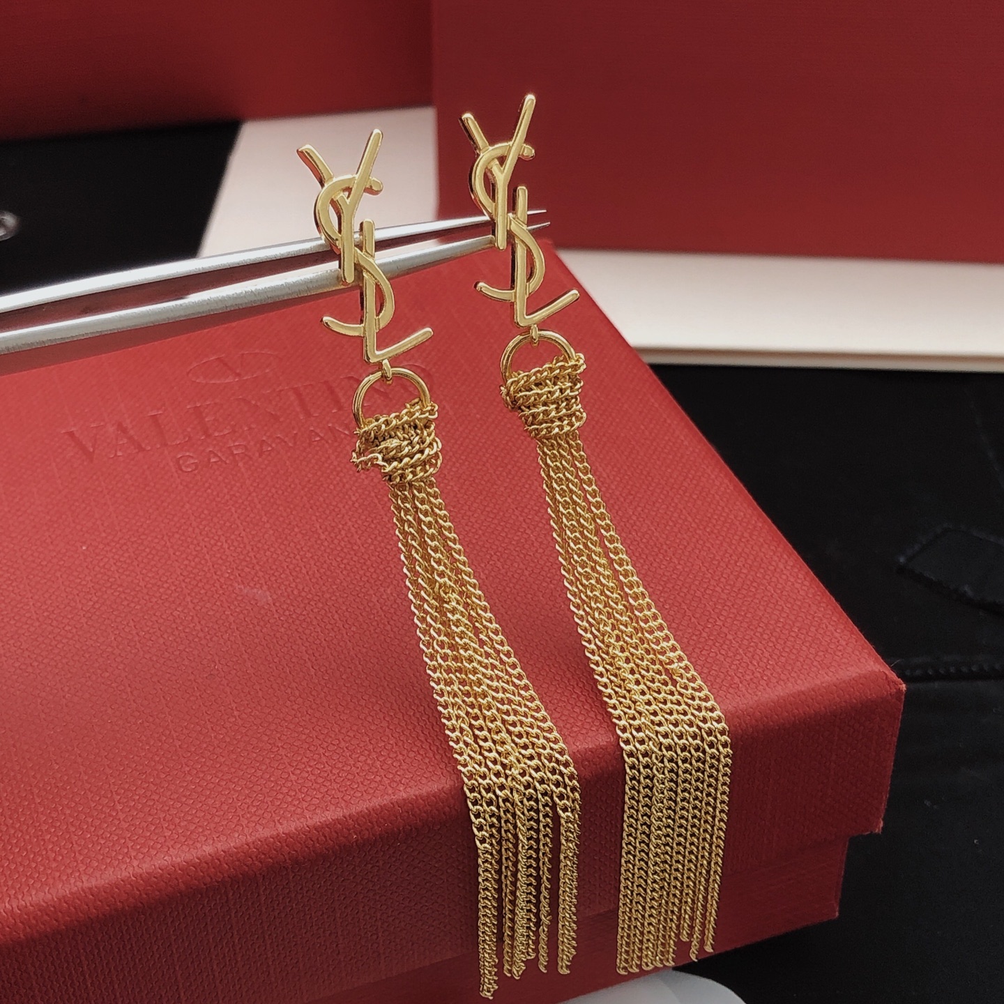 Saint Laurent YED0082 Cassandre Tassel Drop Earrings earrings gold-tone metal no accent stones 8cm total drop length