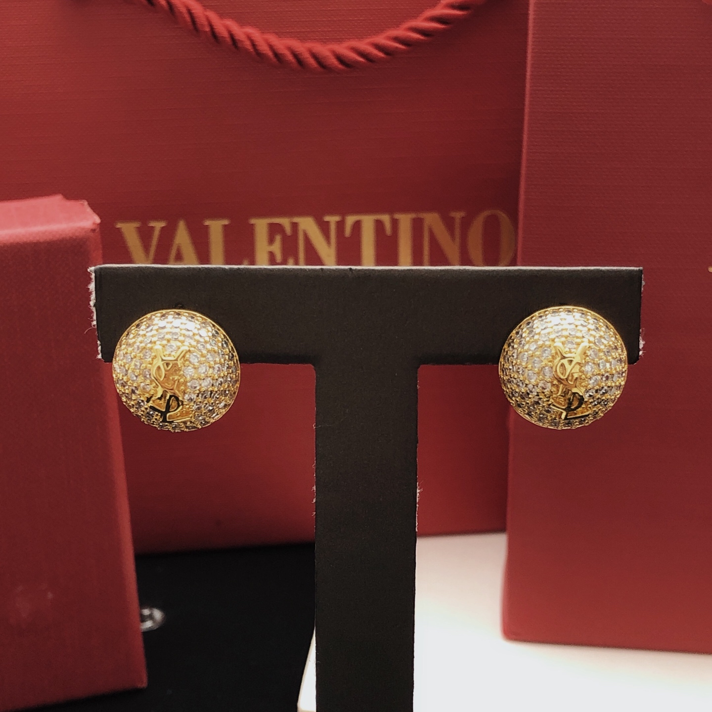 Saint Laurent YED0080 Cassandre Pave Dome Stud Earrings earrings gold-tone metal with clear pave crystals 1 5cm diameter