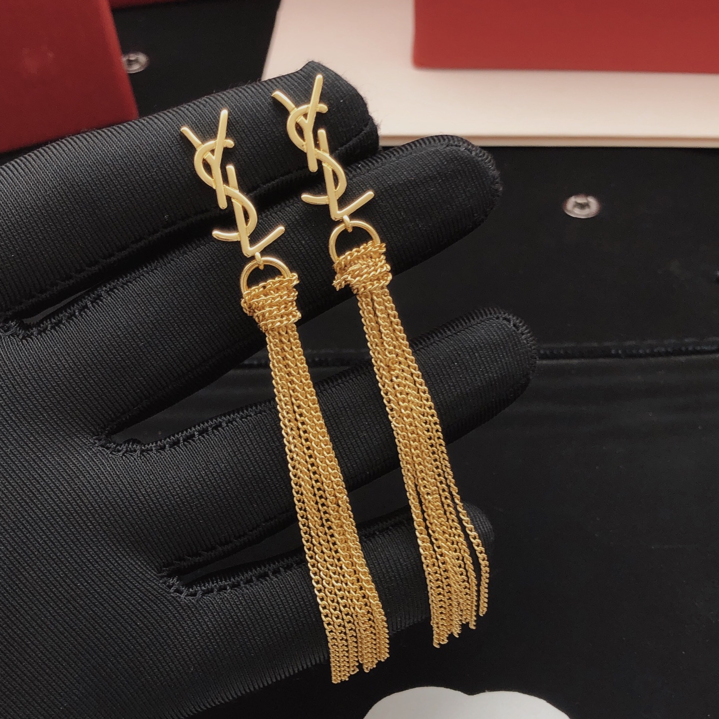 Saint Laurent YED0082 Cassandre Tassel Drop Earrings earrings gold-tone metal no accent stones 8cm total drop length