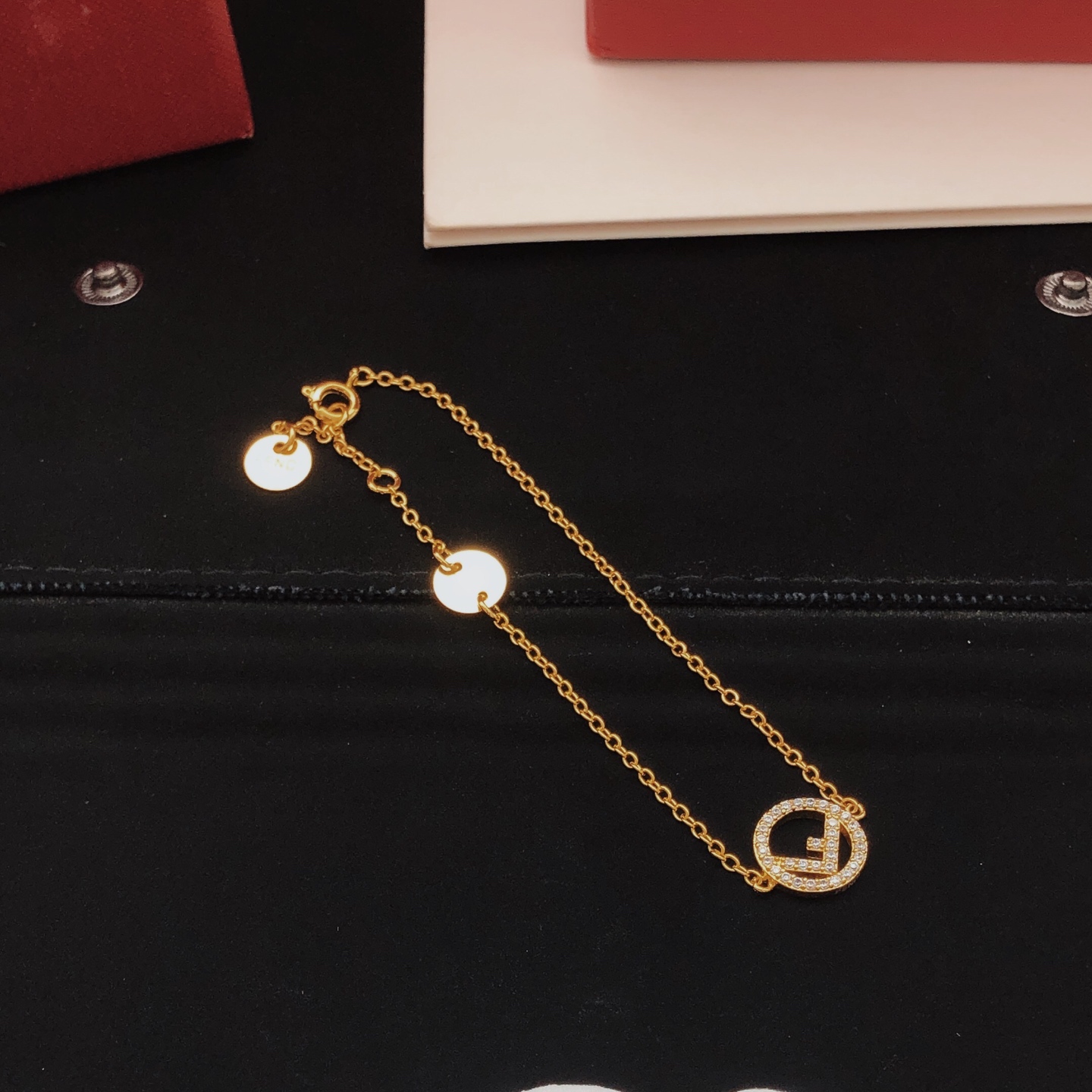 Fendi F is Fendi bracelet gold-tone metal with clear pave crystals 17cm with 2cm extender