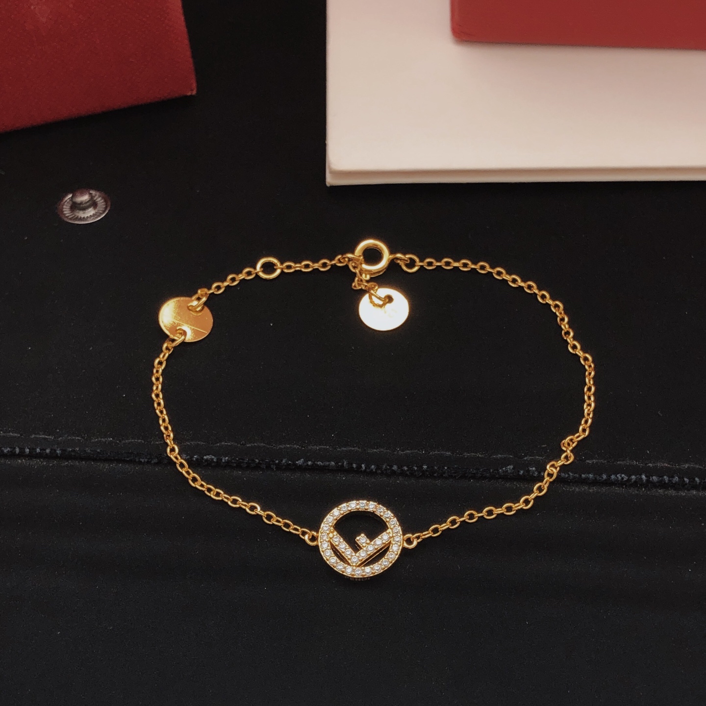 Fendi F is Fendi bracelet gold-tone metal with clear pave crystals 17cm with 2cm extender