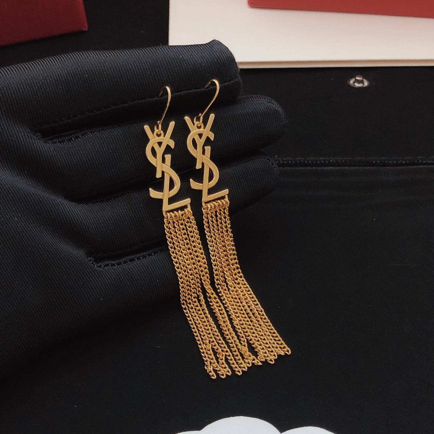 Saint Laurent YED0063 Cassandre Monogram Tassel Earrings earrings gold-tone metal no gemstones 6 5cm total drop length