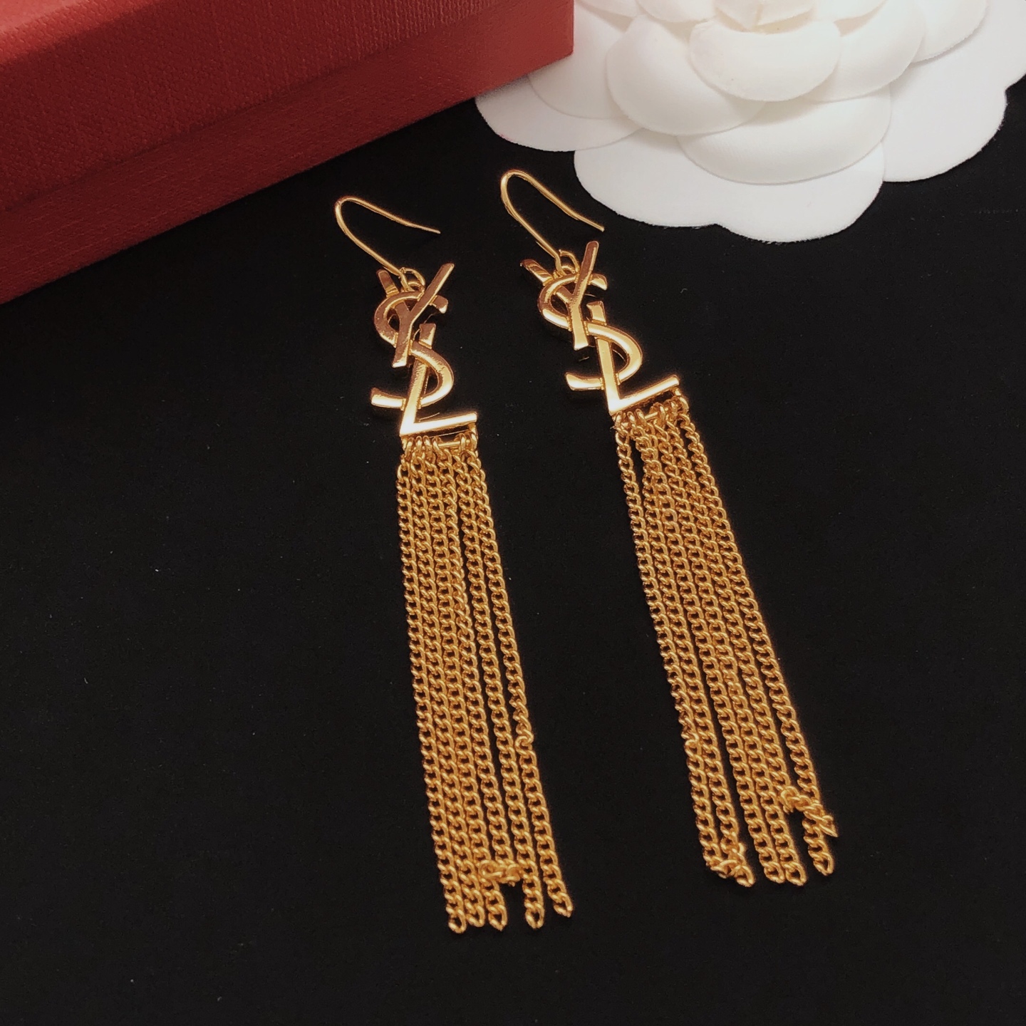 Saint Laurent YED0063 Cassandre Monogram Tassel Earrings earrings gold-tone metal no gemstones 6 5cm total drop length