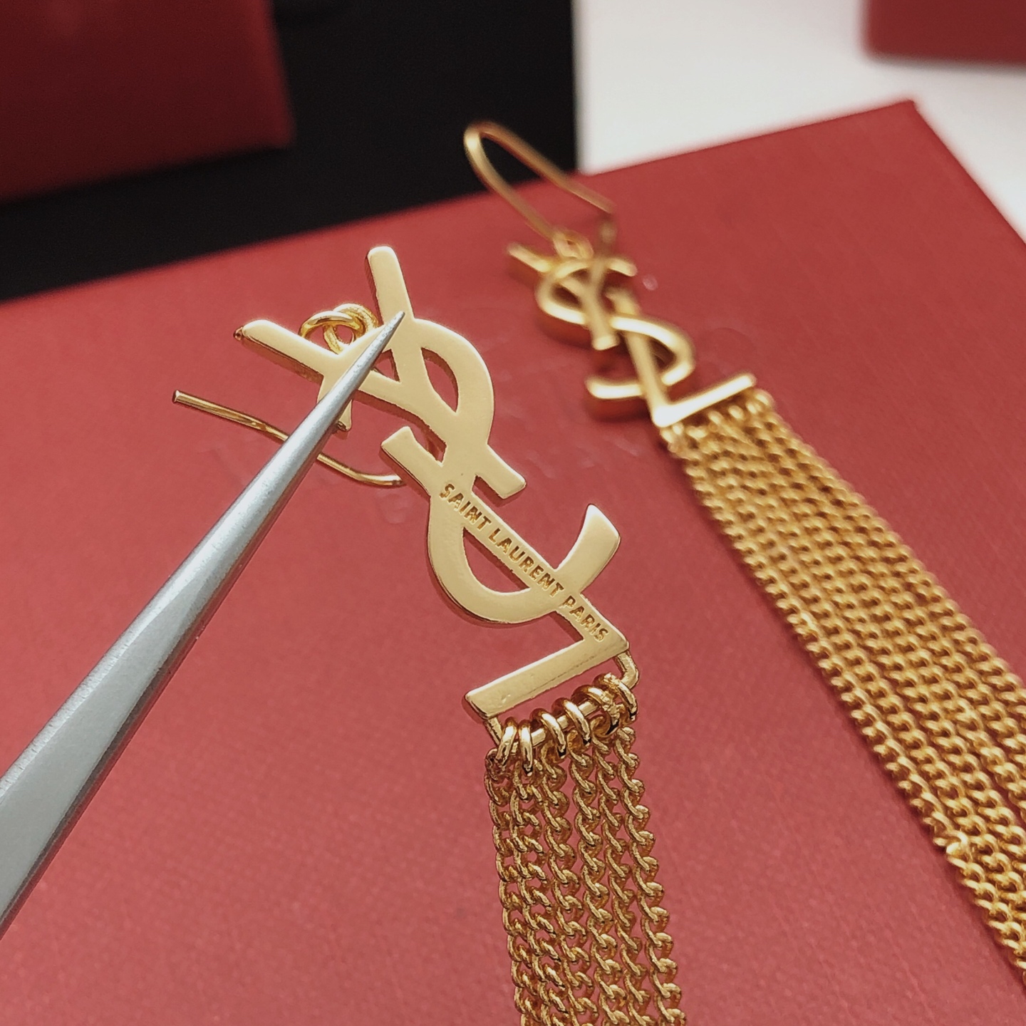 Saint Laurent YED0063 Cassandre Monogram Tassel Earrings earrings gold-tone metal no gemstones 6 5cm total drop length