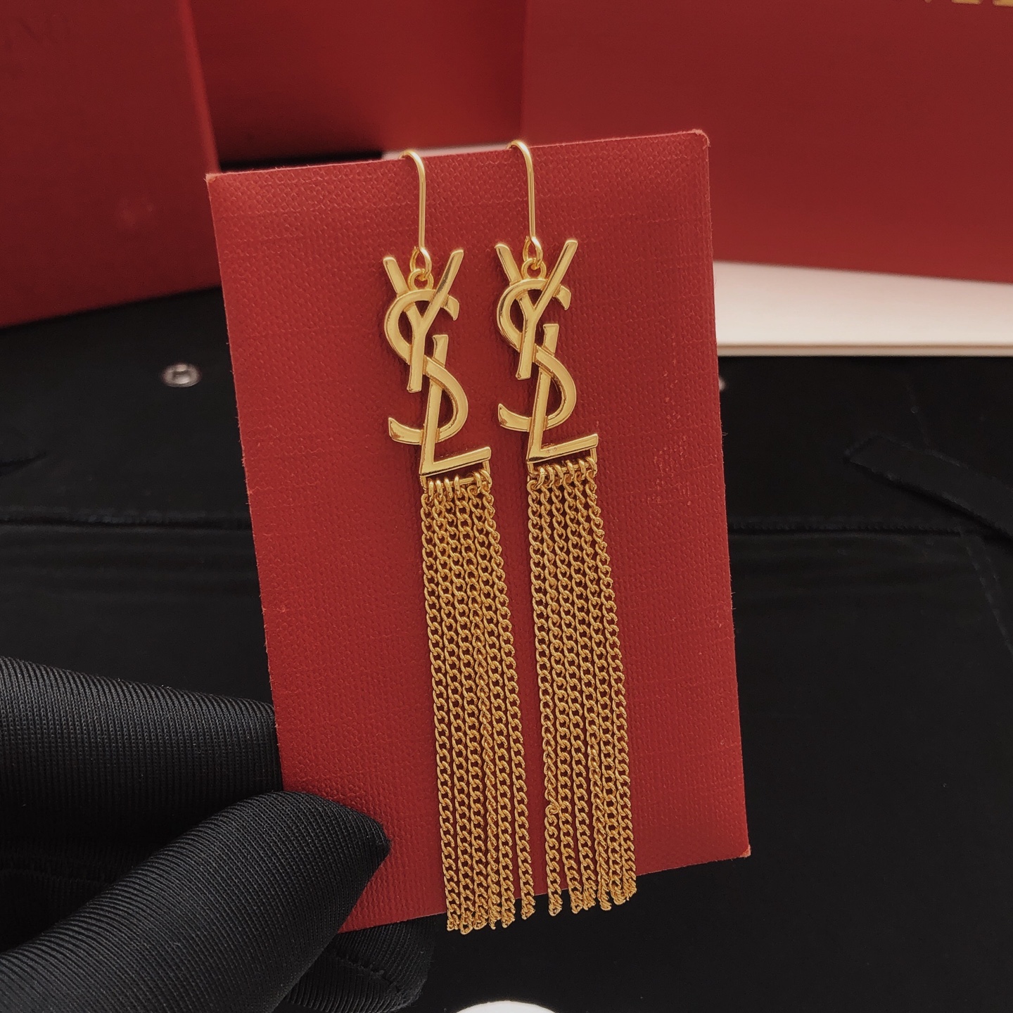 Saint Laurent YED0063 Cassandre Monogram Tassel Earrings earrings gold-tone metal no gemstones 6 5cm total drop length