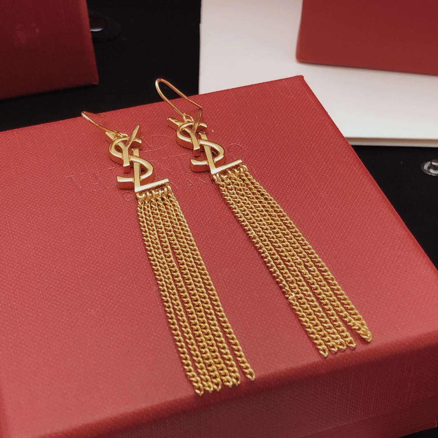 Saint Laurent YED0063 Cassandre Monogram Tassel Earrings earrings gold-tone metal no gemstones 6 5cm total drop length