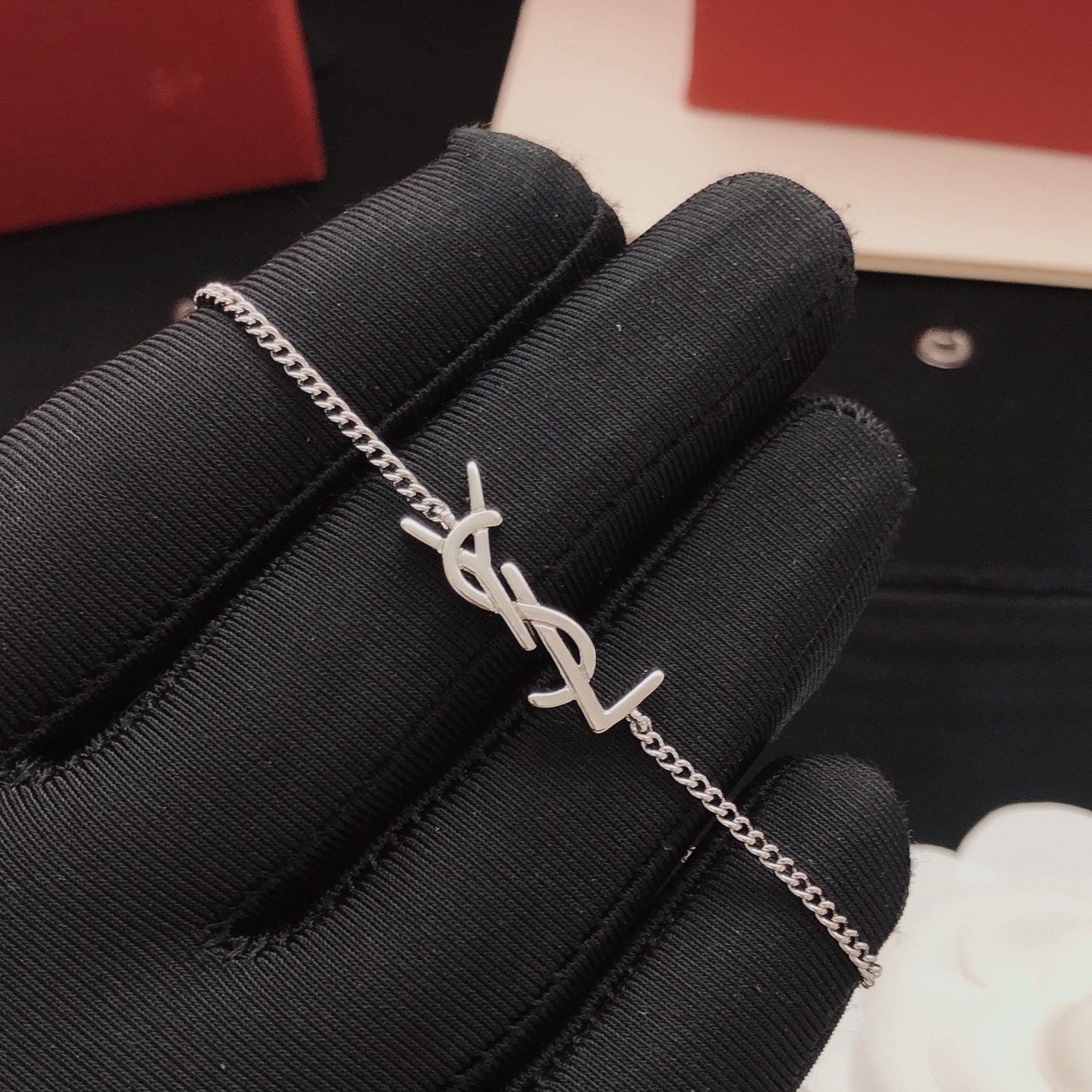 Saint Laurent Cassandre YSL Monogram Chain Bracelet bracelet silver-toned metal no gemstones 18cm with 3cm extender