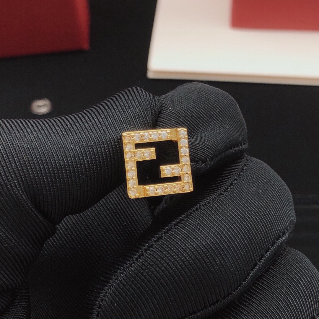 Fendi FF Logo Stud Earrings earrings gold-tone metal with clear crystal accents 1cm square