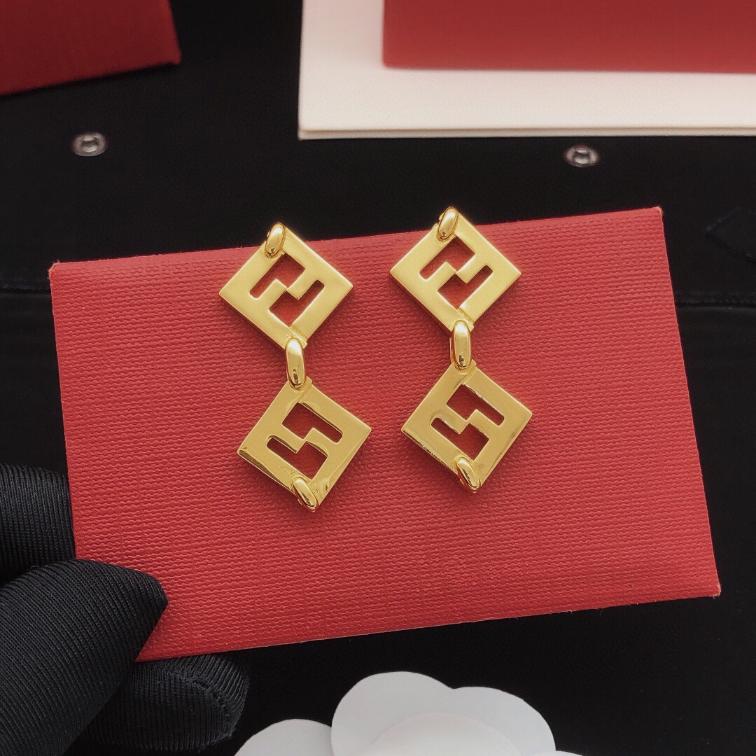 Fendi FF Logo Drop Earrings earrings gold-tone metal no gemstones 4cm drop length