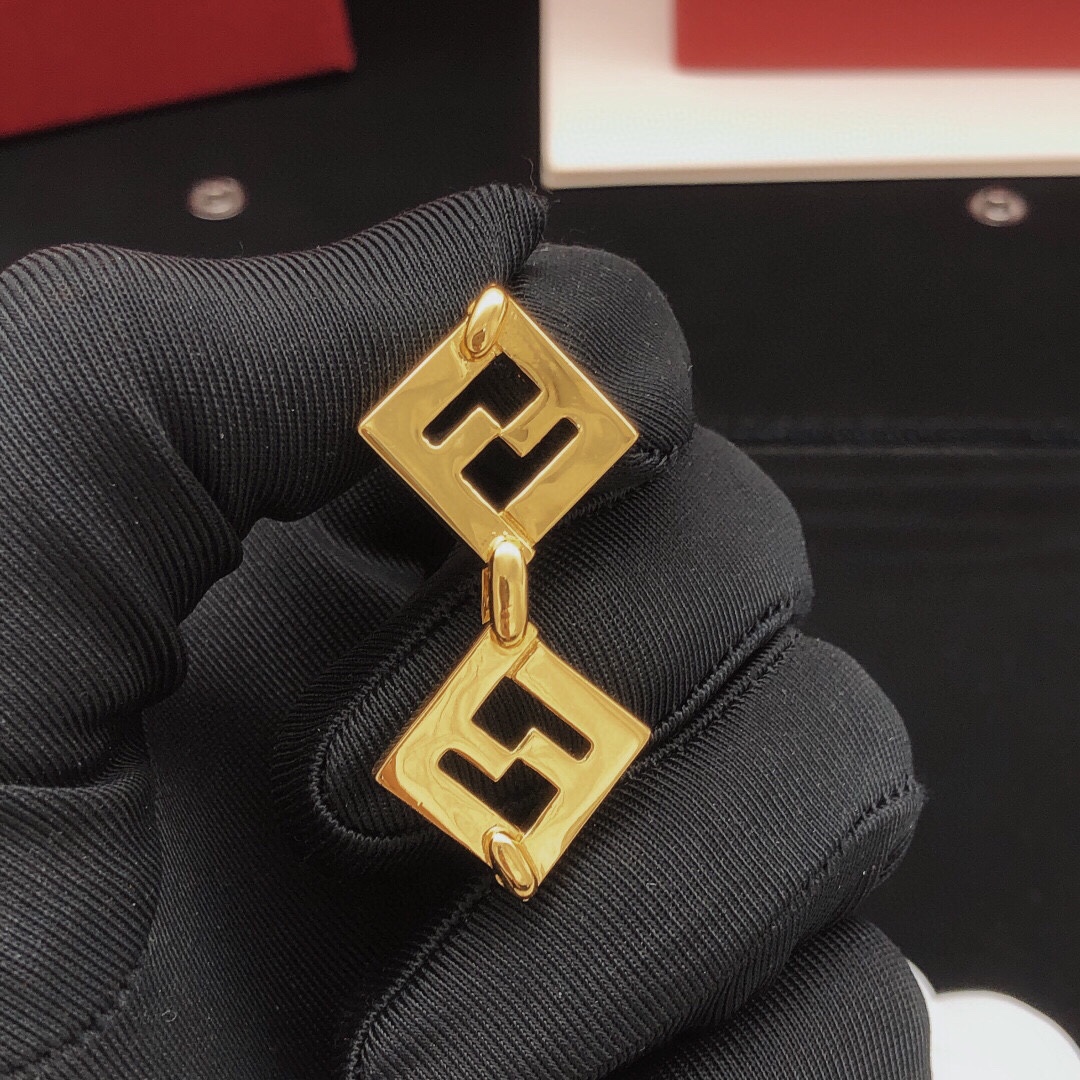 Fendi FF Logo Drop Earrings earrings gold-tone metal no gemstones 4cm drop length