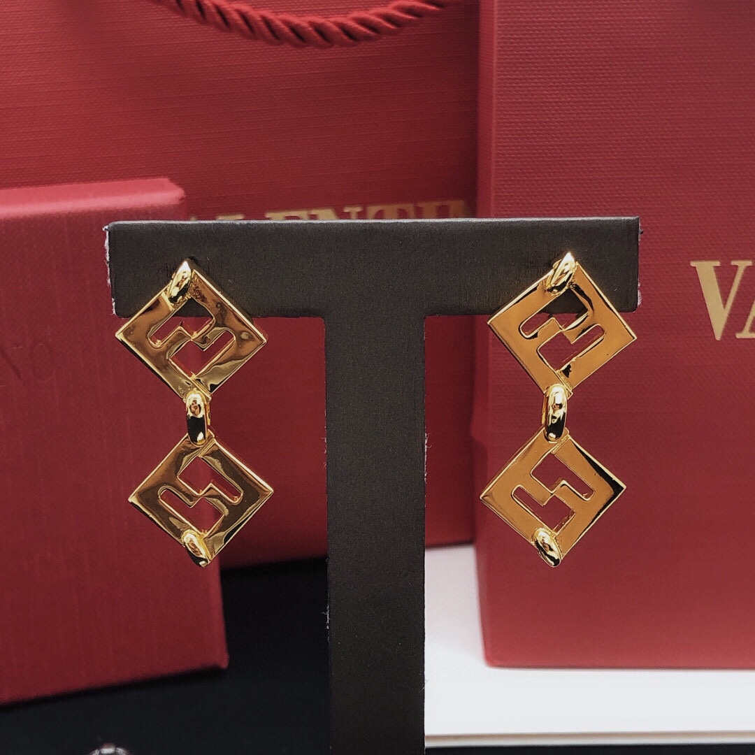 Fendi FF Logo Drop Earrings earrings gold-tone metal no gemstones 4cm drop length