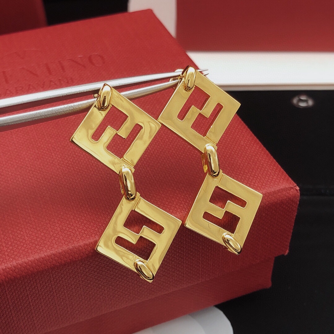 Fendi FF Logo Drop Earrings earrings gold-tone metal no gemstones 4cm drop length