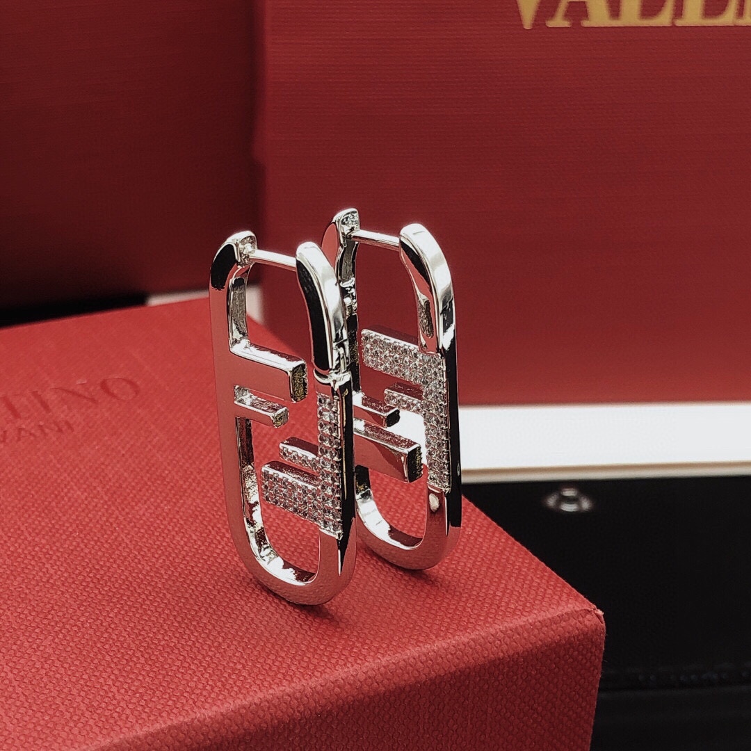 Fendi F is Fendi O Lock earrings silver-toned metal with clear pave diamond accents 3 5cm drop length