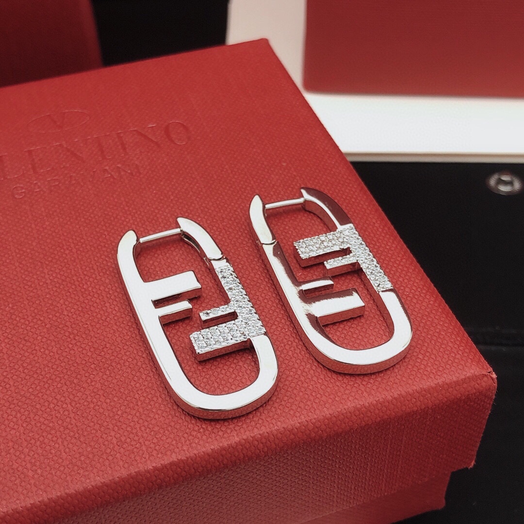Fendi F is Fendi O Lock earrings silver-toned metal with clear pave diamond accents 3 5cm drop length