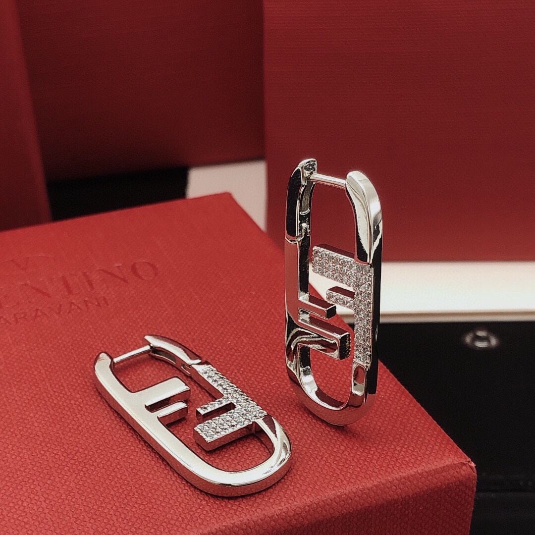 Fendi F is Fendi O Lock earrings silver-toned metal with clear pave diamond accents 3 5cm drop length