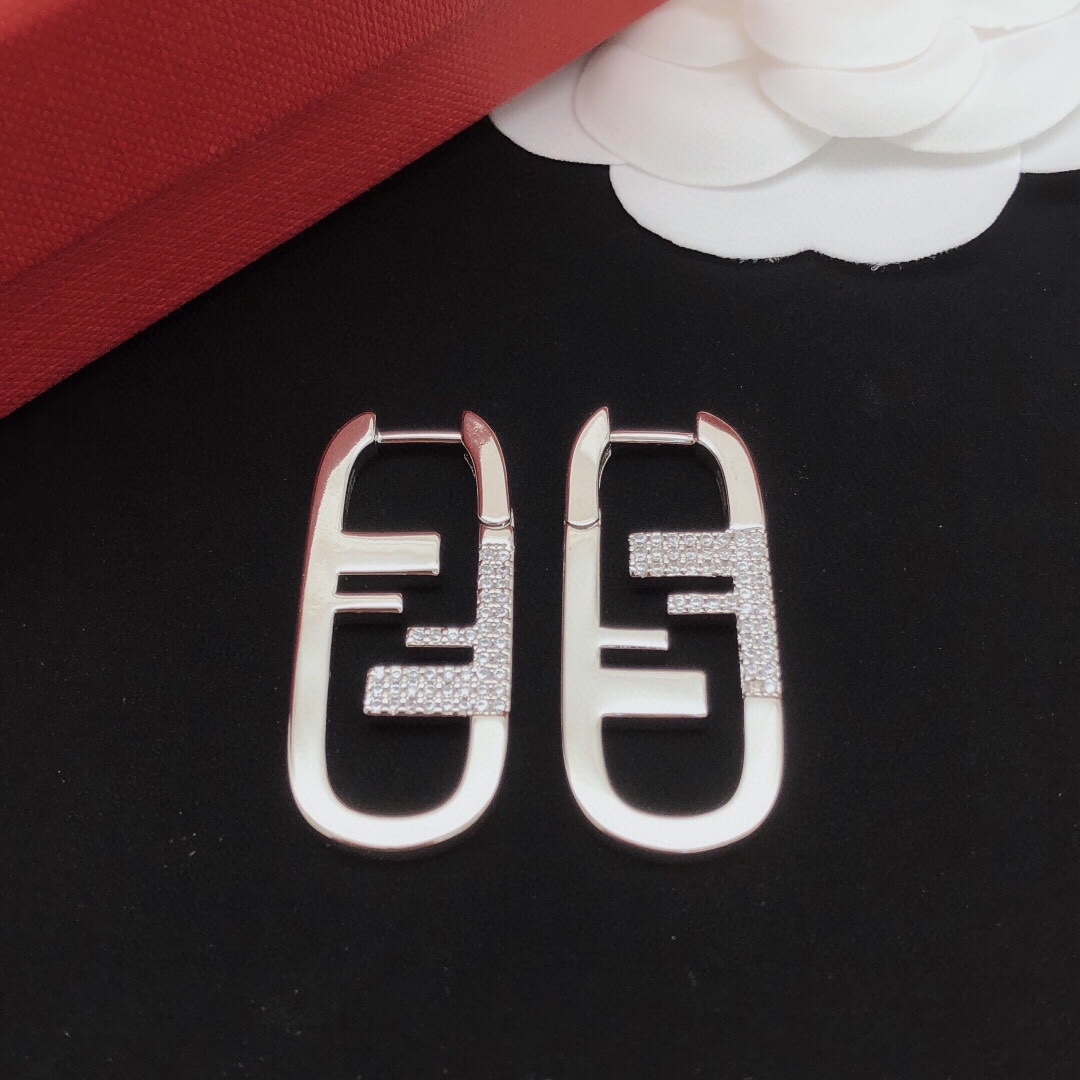 Fendi F is Fendi O Lock earrings silver-toned metal with clear pave diamond accents 3 5cm drop length