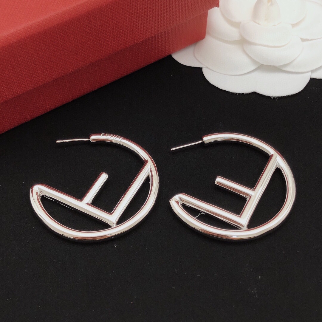 Fendi F is Fendi Hoop Earrings earrings silver-toned metal no accent stones 4cm diameter