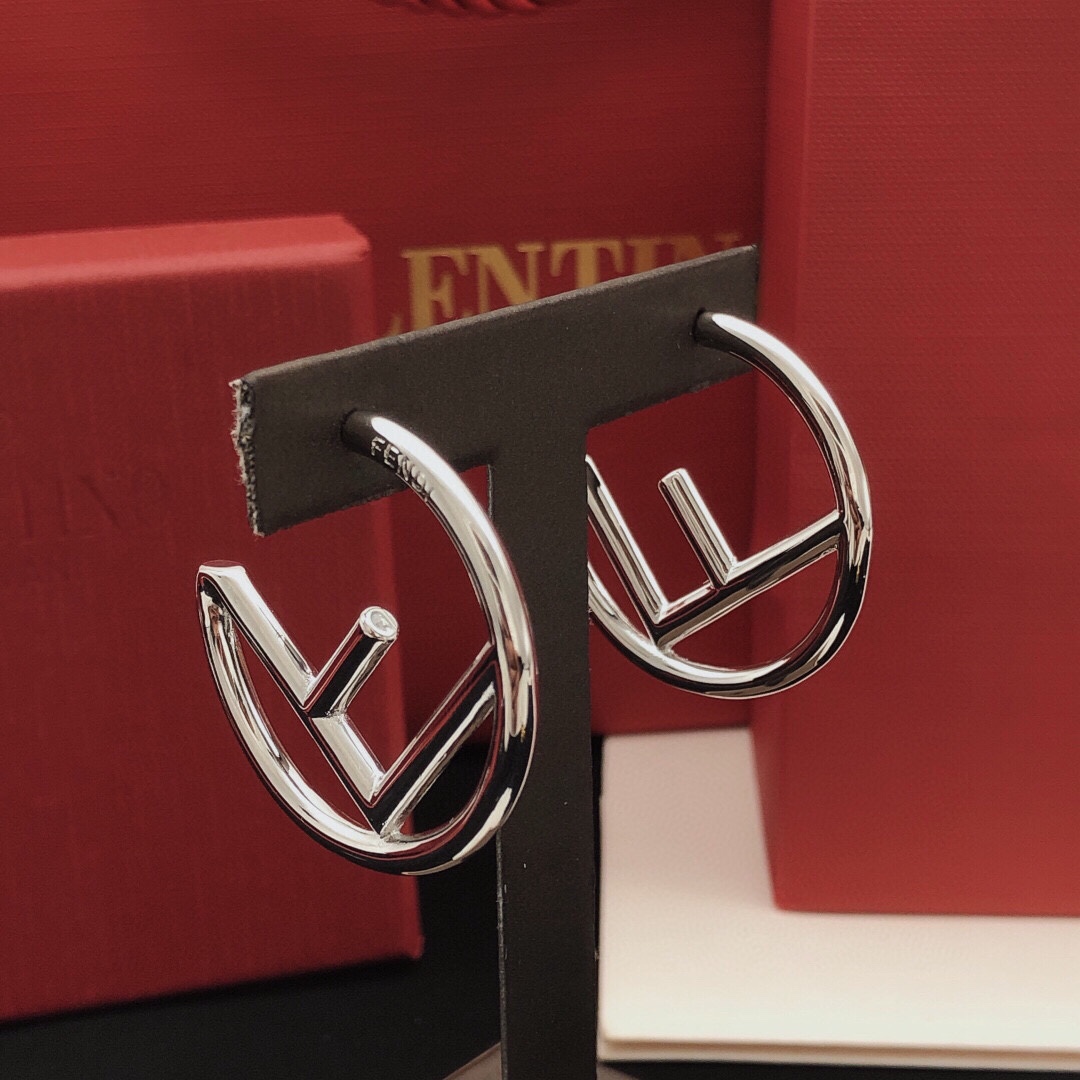 Fendi F is Fendi Hoop Earrings earrings silver-toned metal no accent stones 4cm diameter
