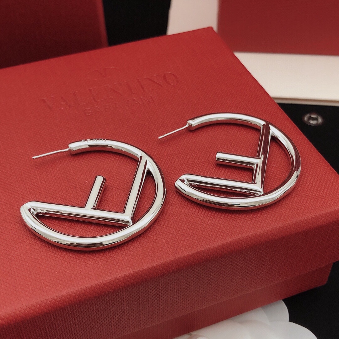 Fendi F is Fendi Hoop Earrings earrings silver-toned metal no accent stones 4cm diameter