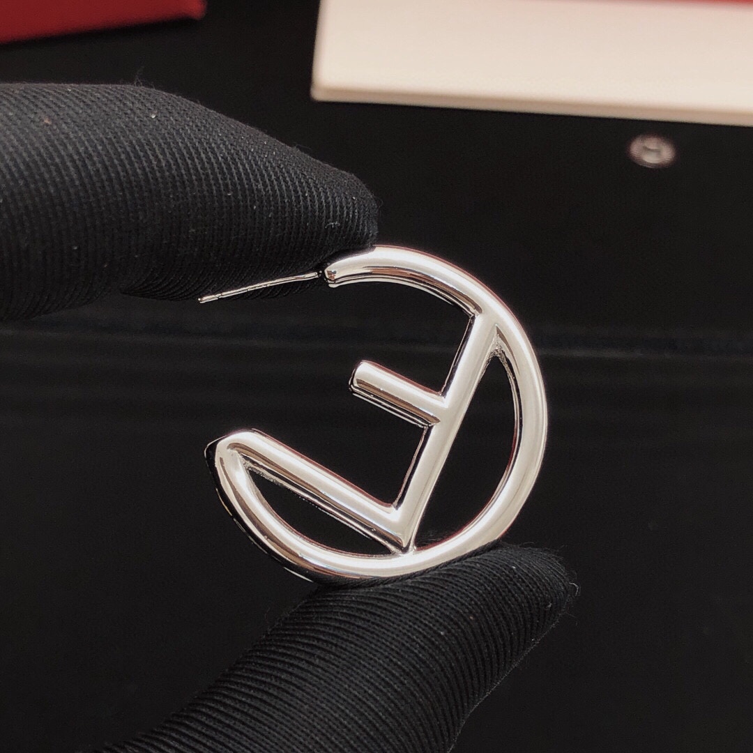 Fendi F is Fendi Logo Hoop earrings silver-toned metal no gemstones 3cm diameter
